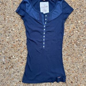 Hollister Y2K VTG Rare Ribbed Henley Elena Gilbert Bella Swan Blue Top Size S